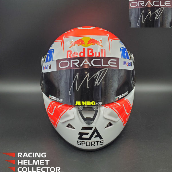 f1 motorcycle helmet Max Verstappen Signed Helmet Visor 2023 White F1 Helmet Full Scale 1:1 –  ARMORI STEELE