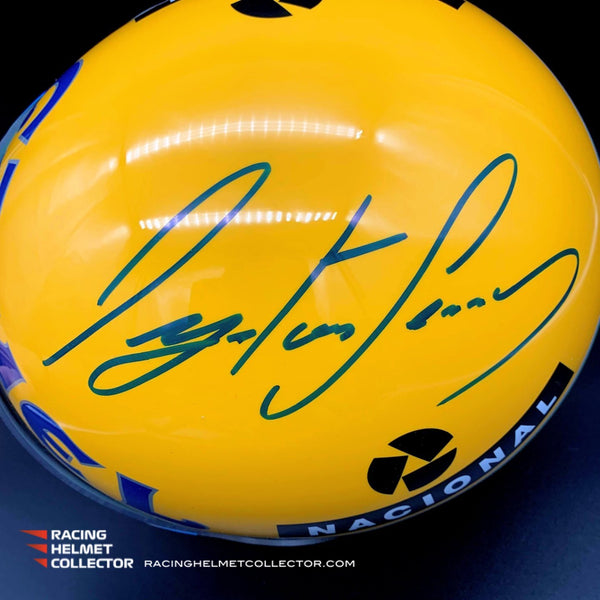 Ayrton Senna Signed Directly On Helmet Camel 1987 Lotus Autographed Display Tribute Full Scale 1:1 AS-02245 - SOLD