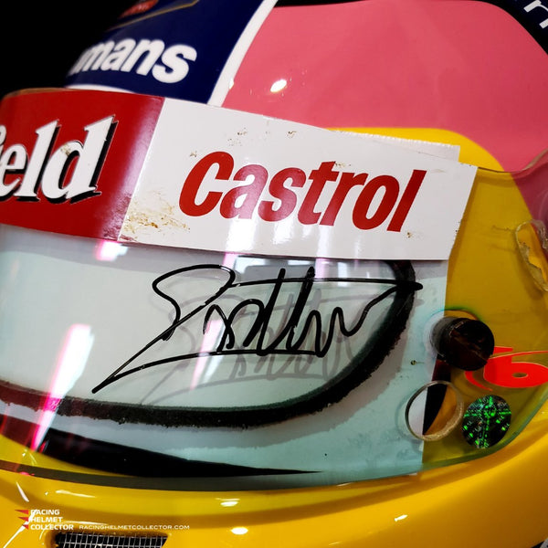 Jacques Villeneuve Signed Helmet 1997-1998 Display Tribute Track Worn Visor (pink hue) Mounted on Promo Helmet Autographed Full Scale 1:1 AS-00516