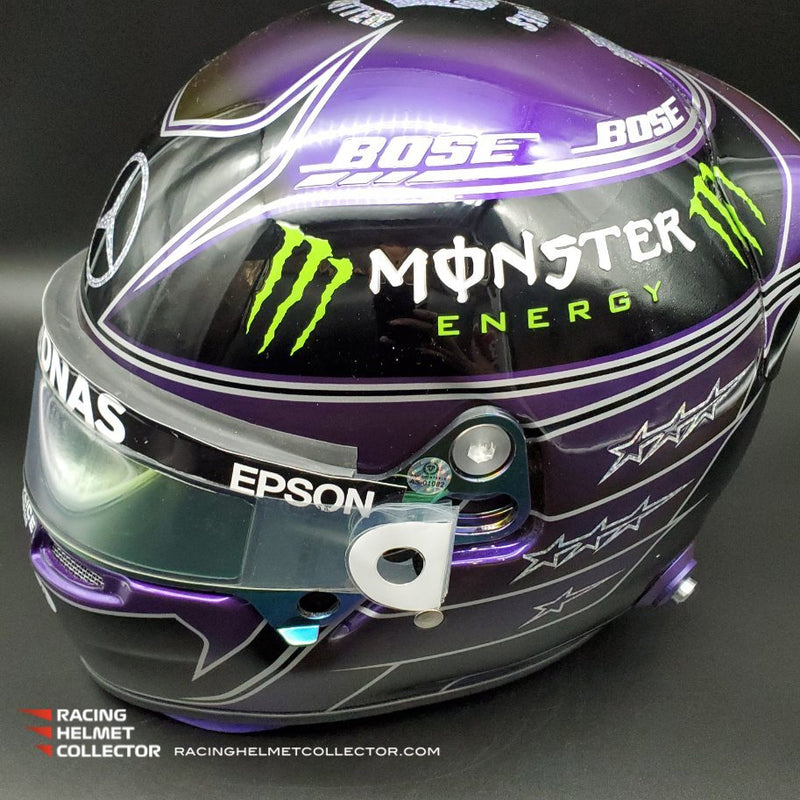 Lewis Hamilton Helmet Race Worn Used Visor Mounted On Promo Helmet PHOTOMATCHED 2020 Black & Purple BLM Display Tribute Full Scale 1:1 AS-01082