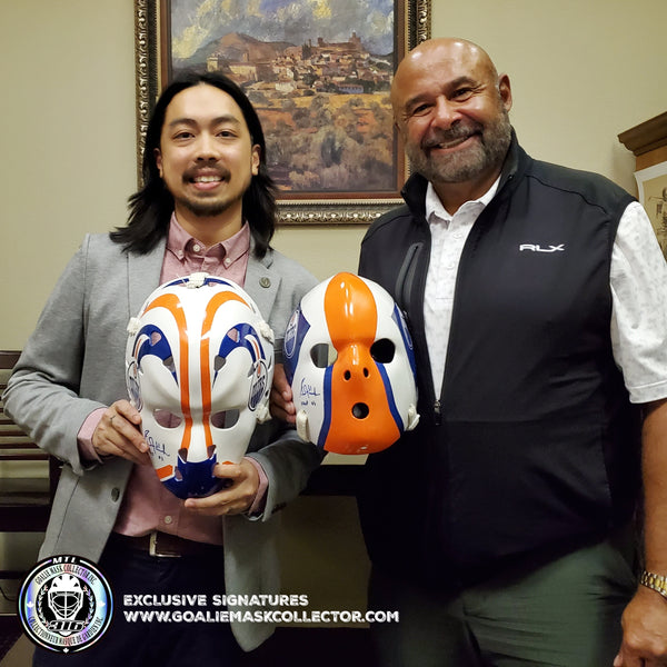 NEW SIGNING: GRANT FUHR IN PALM SPRINGS! SIGNED ROOKIE GOALIE MASKS