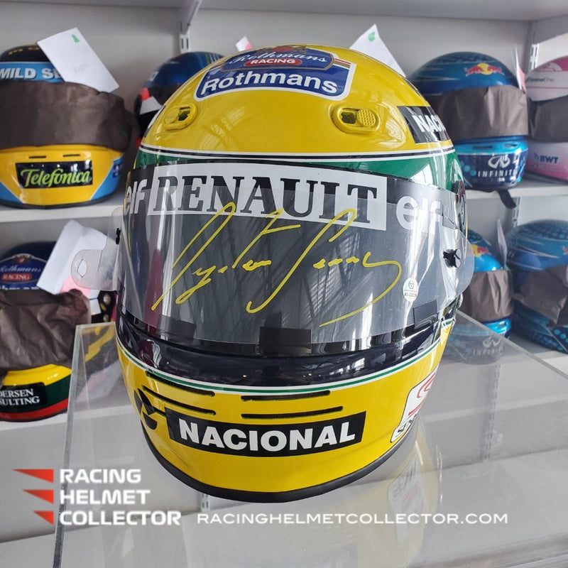 Ayrton Senna Signed Visor Tear-off Mounted on 1994 Bell M3 Helmet Unsigned Date code 5-94 Year & Month of Death May 1, 1994 AS-02715 and AS-03009