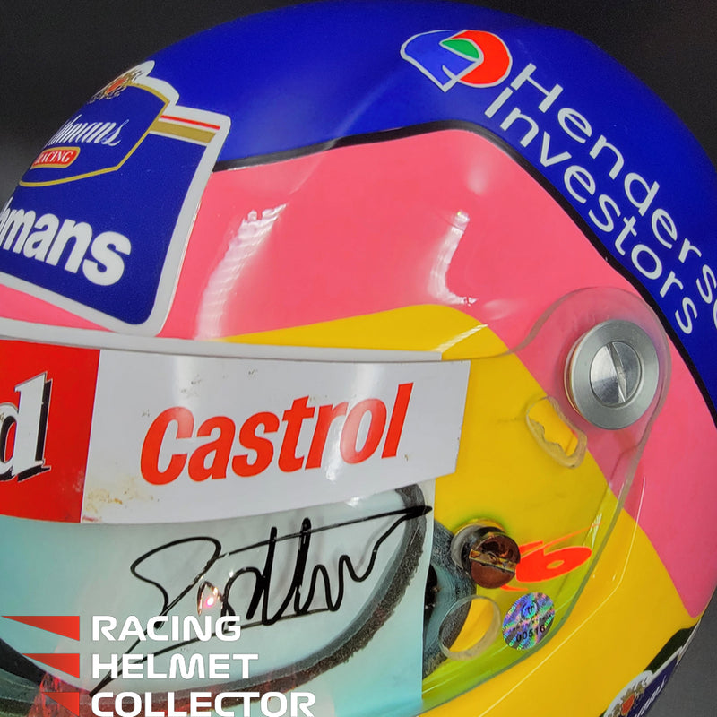 Jacques Villeneuve Signed Helmet 1997-1998 Display Tribute Track Worn Visor (pink hue) Mounted on Promo Helmet Autographed Full Scale 1:1 AS-00516