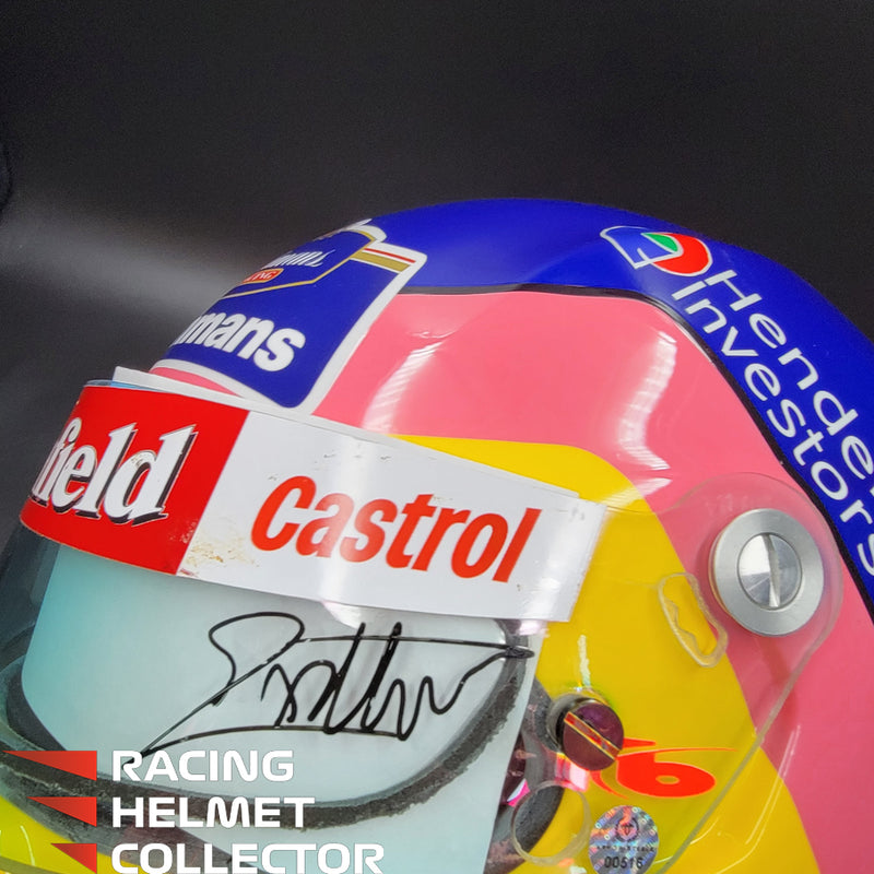 Jacques Villeneuve Signed Helmet 1997-1998 Display Tribute Track Worn Visor (pink hue) Mounted on Promo Helmet Autographed Full Scale 1:1 AS-00516
