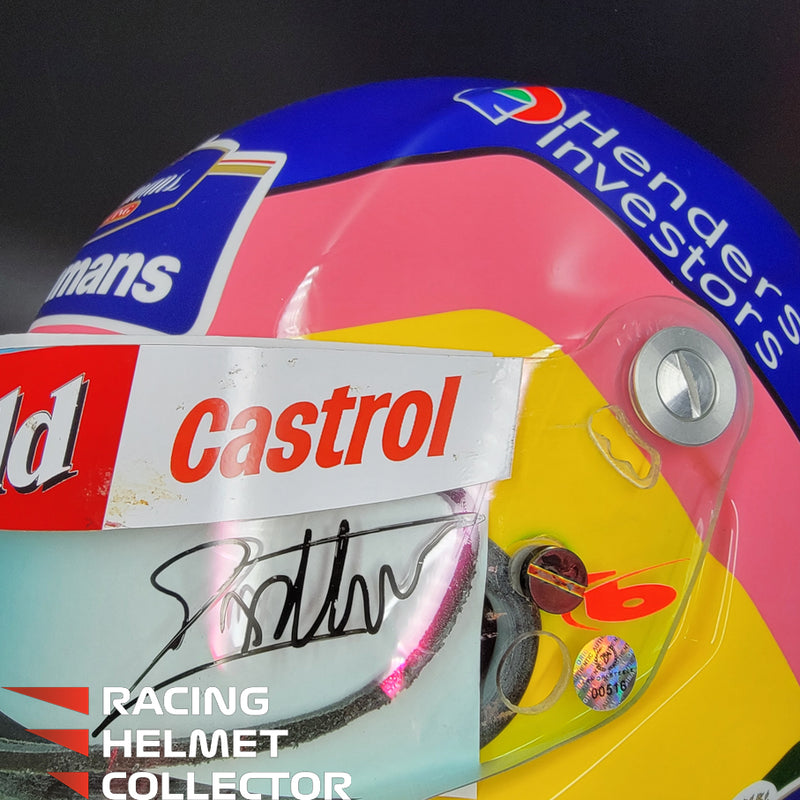 Jacques Villeneuve Signed Helmet 1997-1998 Display Tribute Track Worn Visor (pink hue) Mounted on Promo Helmet Autographed Full Scale 1:1 AS-00516