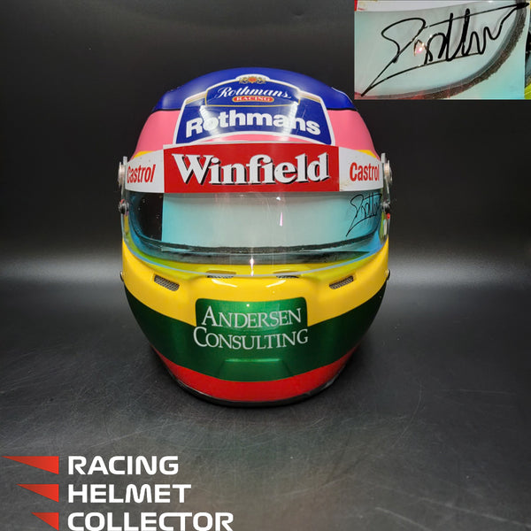 Jacques Villeneuve Signed Helmet 1997-1998 Display Tribute Track Worn Visor (pink hue) Mounted on Promo Helmet Autographed Full Scale 1:1 AS-00516