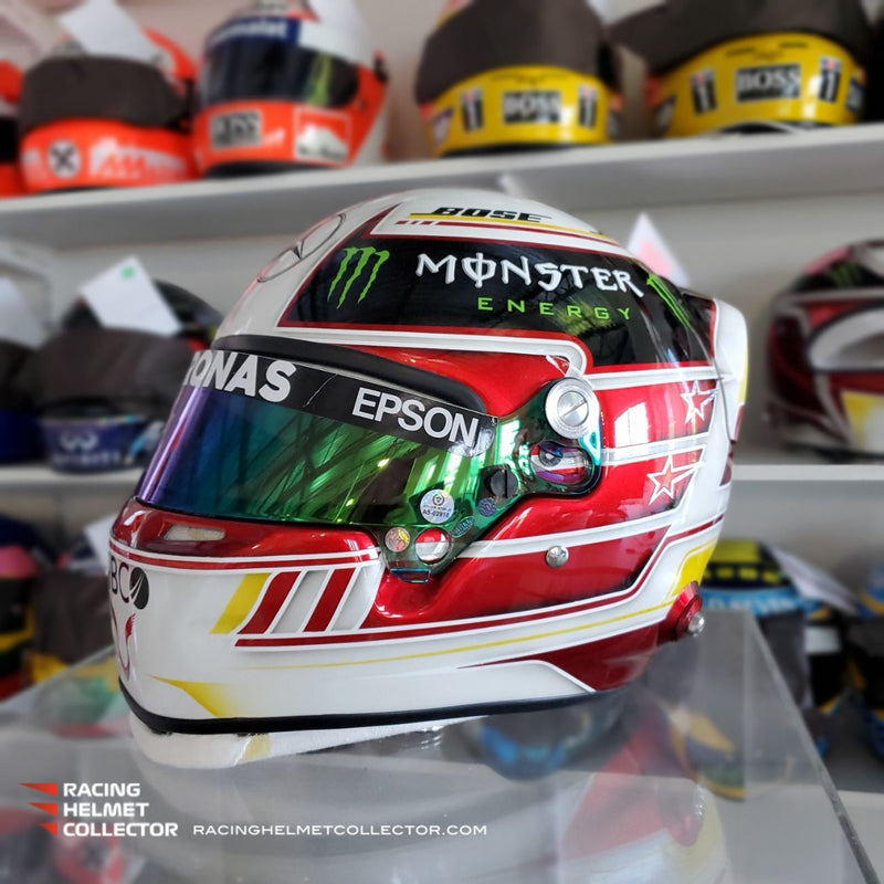 Lewis Hamilton Signed Race Worn Helmet Visor 2021 Mounted On 2019 White Promo Helmet Full Scale 1:1 AS-02818