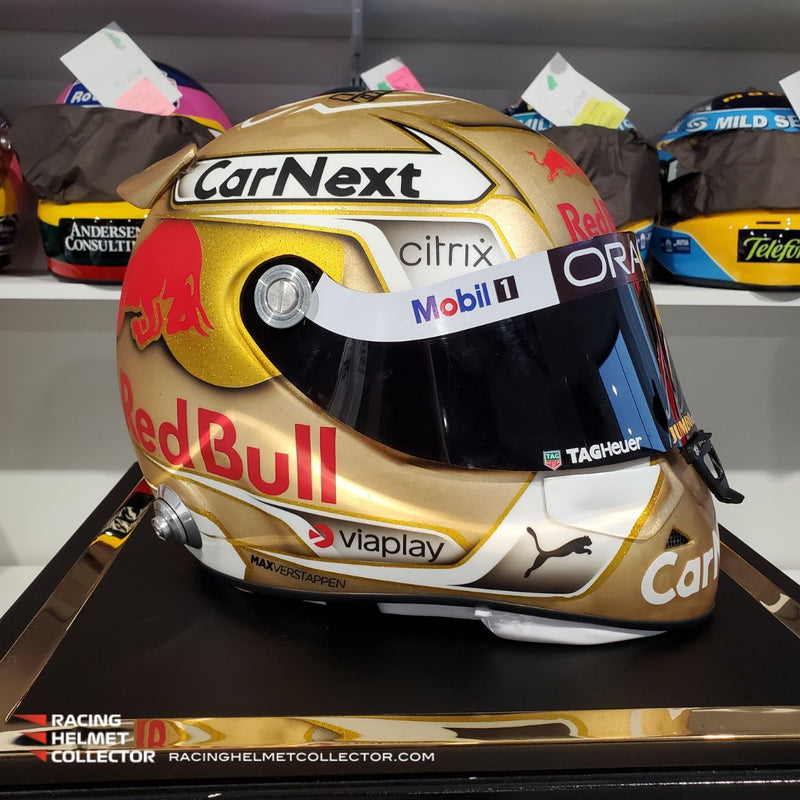 Max Verstappen Signed Helmet 2022 GOLD World Champion Autographed Tribute 1:1 Full Scale AS-02613 - SOLD