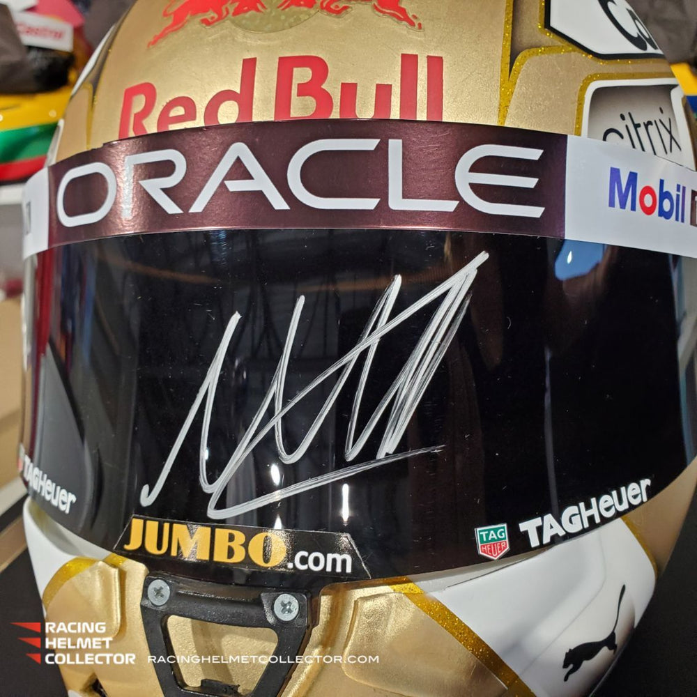 Max Verstappen Signed Helmet 2022 GOLD World Champion Max Verstappen Signed Helmet 2022 GOLD World Champion