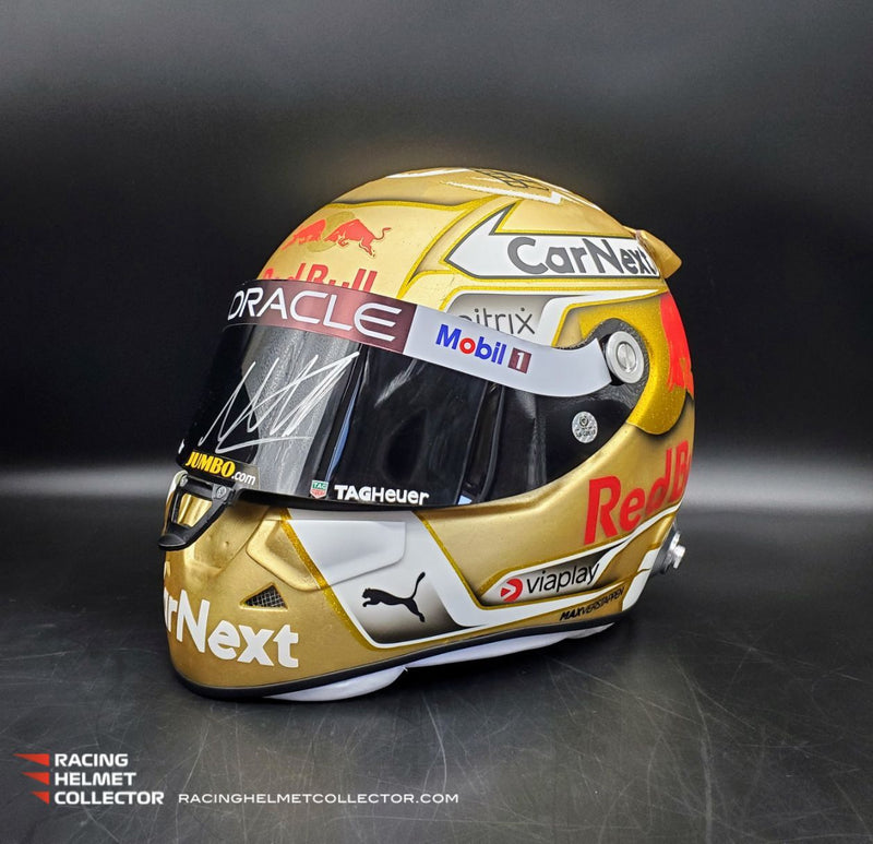 Max Verstappen Signed Helmet 2022 GOLD World Champion Autographed Tribute 1:1 Full Scale AS-02613 - SOLD