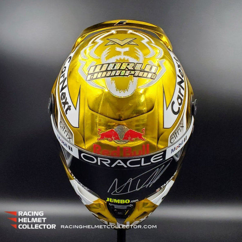 Max Verstappen Signed Helmet Visor 2022 CHROME GOLD World Champion Autographed Display Tribute 1:1 Full Scale AS-02851