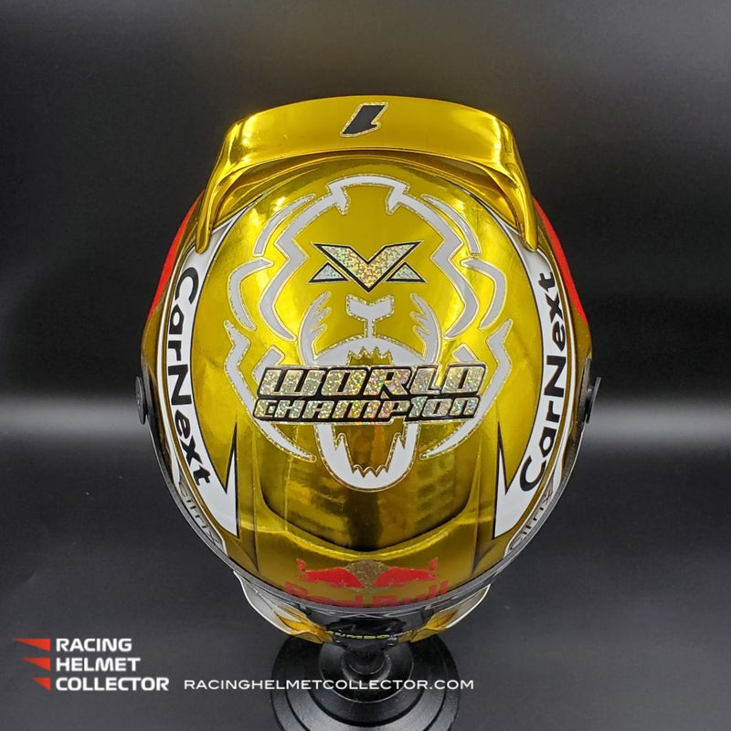 Max Verstappen Signed Helmet Visor 2022 CHROME GOLD World Champion Autographed Display Tribute 1:1 Full Scale AS-02851