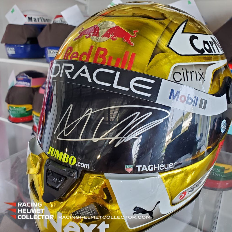 Max Verstappen Signed Helmet Visor 2022 CHROME GOLD World Champion Autographed Display Tribute 1:1 Full Scale AS-02851