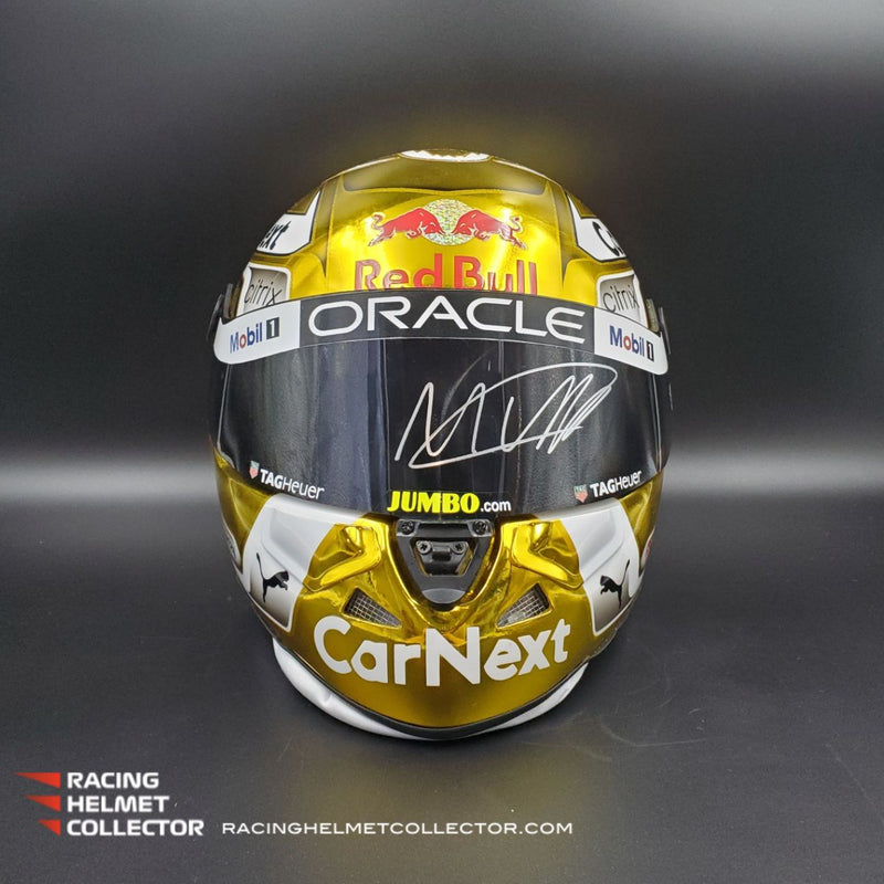 Max Verstappen Signed Helmet Visor 2022 CHROME GOLD World Champion Autographed Display Tribute 1:1 Full Scale AS-02851