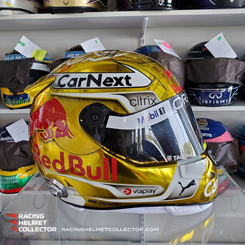 Max Verstappen Signed Helmet Visor 2022 CHROME GOLD World Champion Autographed Display Tribute 1:1 Full Scale AS-02851