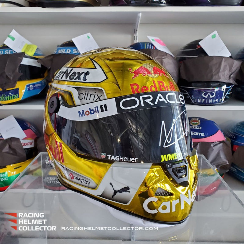 Max Verstappen Signed Helmet Visor 2022 CHROME GOLD World Champion Autographed Display Tribute 1:1 Full Scale AS-02851