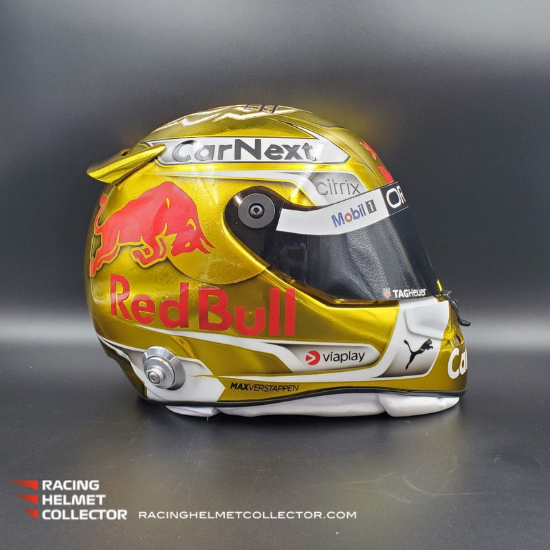 Max Verstappen Signed Helmet Visor 2022 CHROME GOLD World Champion Autographed Display Tribute 1:1 Full Scale AS-02851