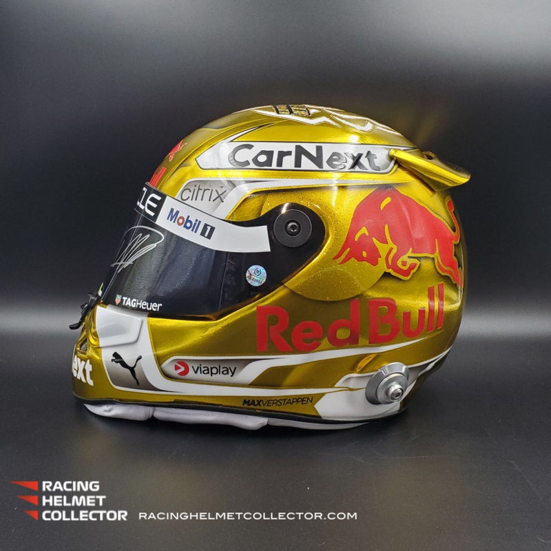 Max Verstappen Signed Helmet Visor 2022 CHROME GOLD World Champion Autographed Display Tribute 1:1 Full Scale AS-02851