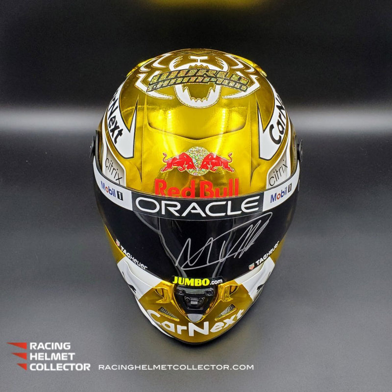 Max Verstappen Signed Helmet Visor 2022 CHROME GOLD World Champion Autographed Display Tribute 1:1 Full Scale AS-02851