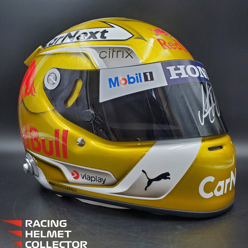 Max Verstappen Signed Helmet Visor 2022 Gold Glossy F1 Helmet Full Scale 1:1 AS-02780