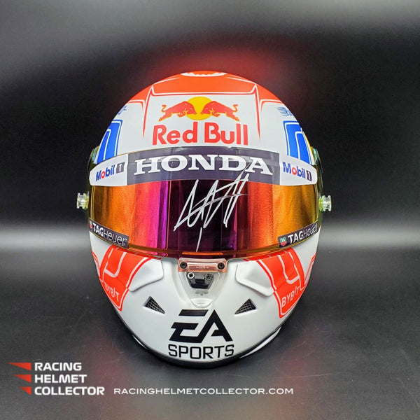 Max Verstappen Signed Helmet Visor 2023 Race Issued Visor Mounted on White Autographed Display Helmet Tribute 1:1 Full Scale AS-02369-