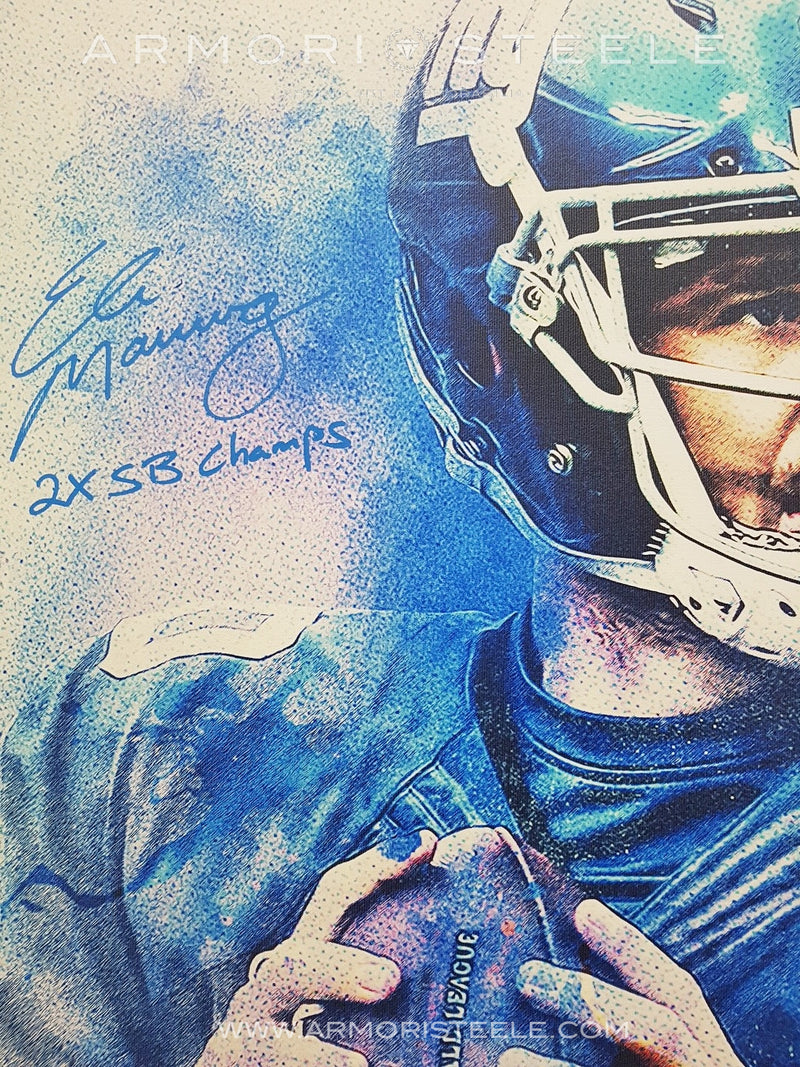 "ICONIC" ELI MANNING SIGNED SPORTS ART CANVAS BY ARTIST MATTHEW SHARPE - LIMITED EDITION OF 10 GALLERY PRINTS - (1/10) AND (10/10) - (24 X 32) - SOLD OUT
