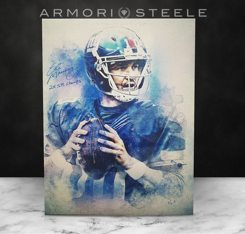 "ICONIC" ELI MANNING SIGNED SPORTS ART CANVAS BY ARTIST MATTHEW SHARPE - LIMITED EDITION OF 10 GALLERY PRINTS - (2/10) TO (9/10) - (24 X 32) - SOLD OUT