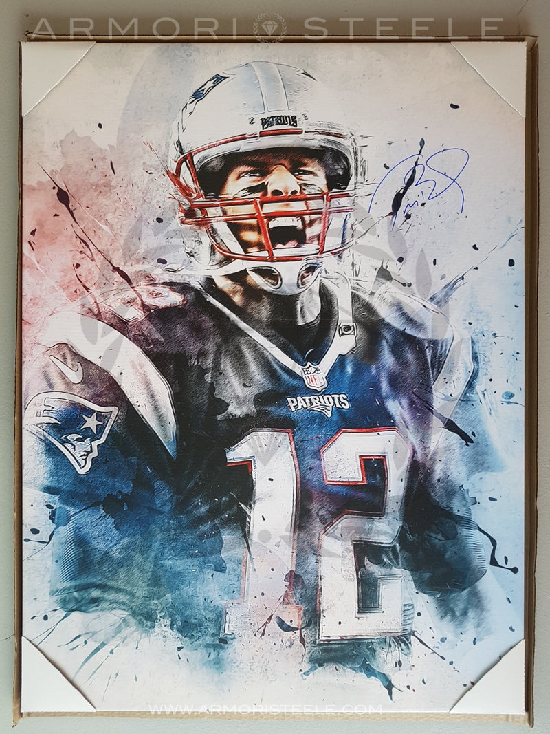 "THE PATRIOT" TOM BRADY SIGNED AUTOGRAPHED  SPECIAL SPORTS ART CANVAS BY MATTHEW SHARPE - EXTRA LARGE (30 X 40") AS LIMITED EDITION 1 OF 1 - SOLD OUT