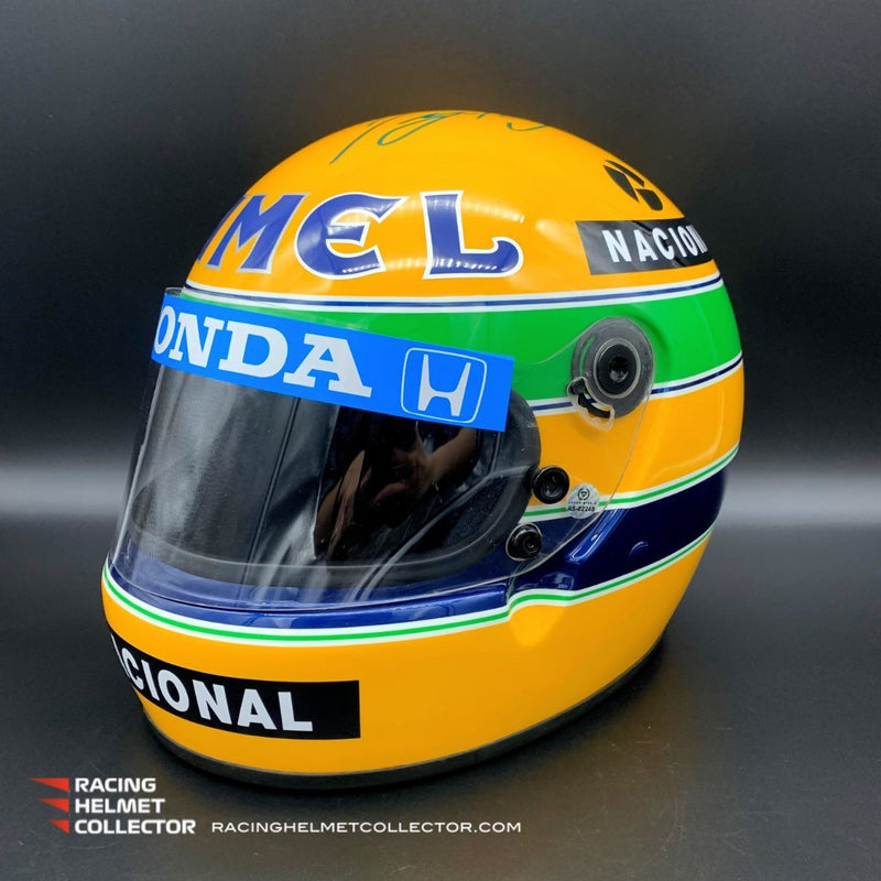 Ayrton Senna Signed Directly On Helmet Camel 1987 Lotus Autographed Display Tribute Full Scale 1:1 AS-02245