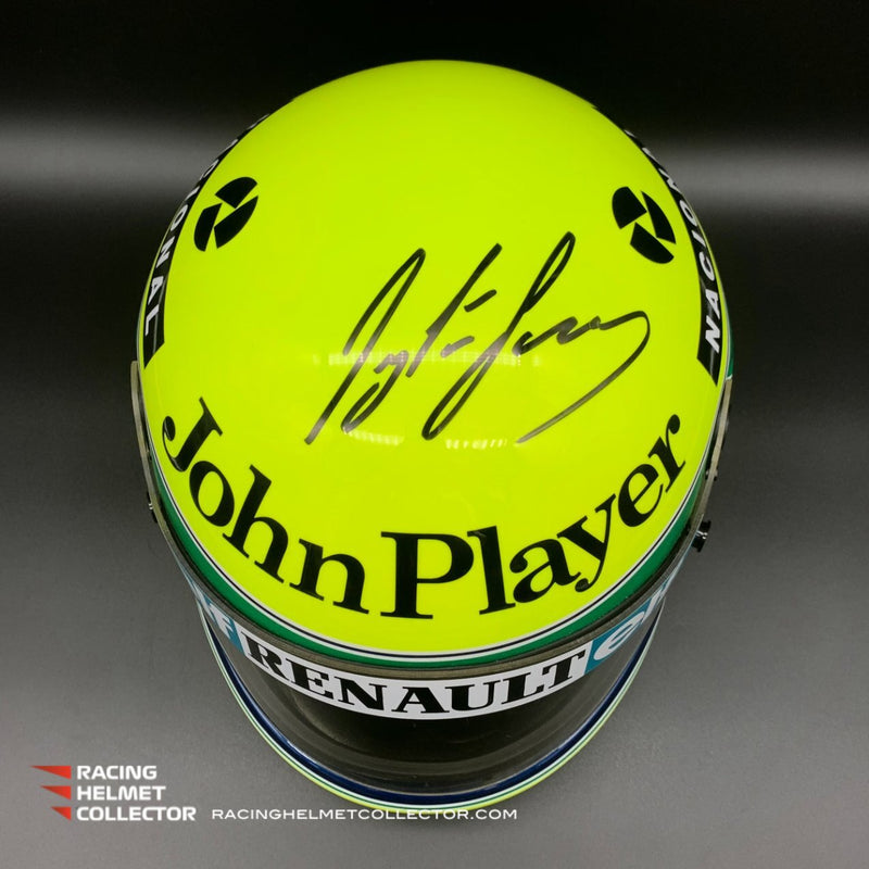 Ayrton Senna Signed Directly On Helmet John Player 1985 Lotus Autographed Display Tribute Full Scale 1:1 AS-02246 - SOLD