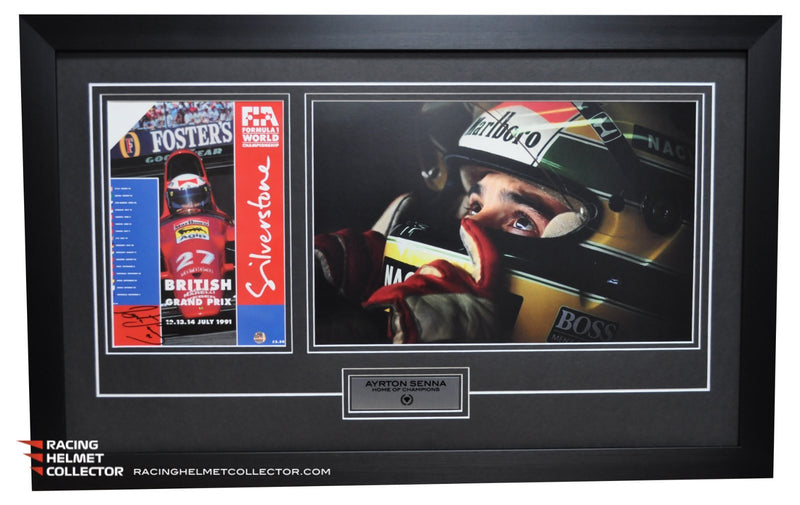 Ayrton Senna Signed Magazine Program British Grand Prix 12-14 July 1991 Fully Wood Framed AS-01007