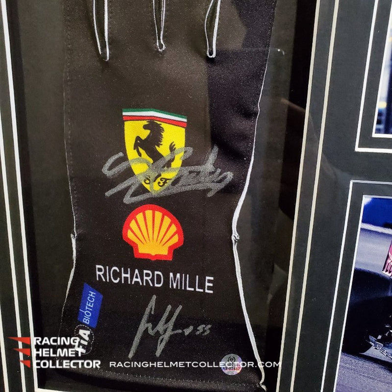 Charles Leclerc + Carlos Sainz Dual Signed Black Gloves Replica Fully Wood Framed AS-02442