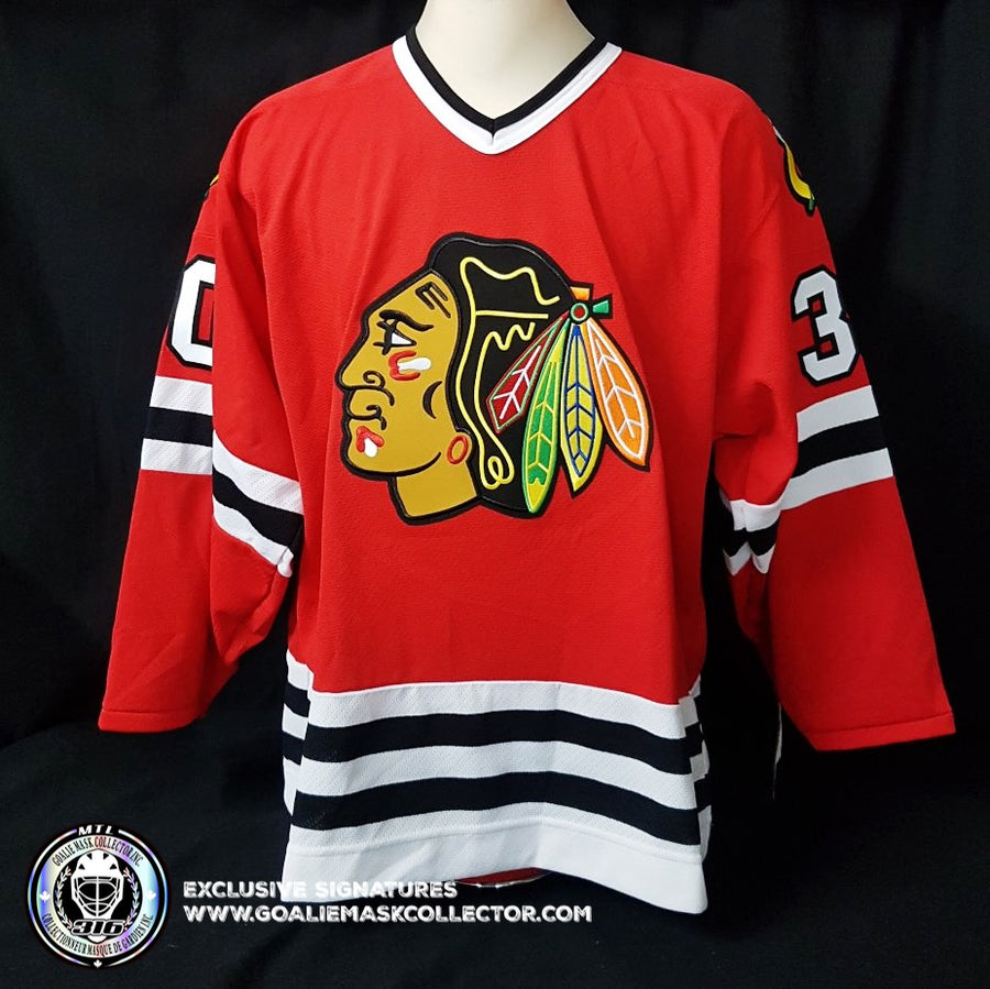 ED BELFOUR SIGNED JERSEY ART EDITION HAND PAINTED CHICAGO BLACKHAWKS A ARMORI STEELE Sports Entertainment Memorabilia