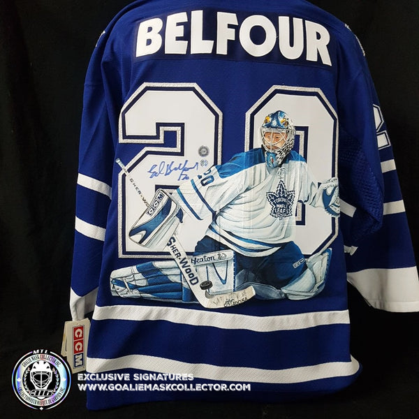 ED BELFOUR SIGNED JERSEY ART EDITION HAND-PAINTED TORONTO MAPLE LEAFS AUTOGRAPHED