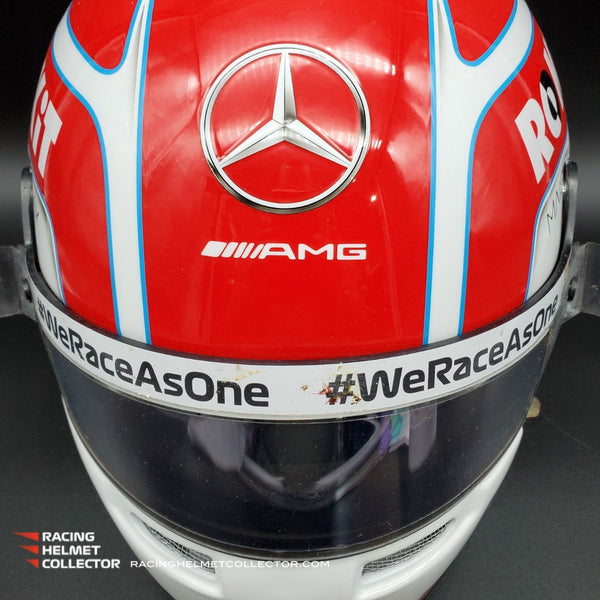 George Russell Helmet Race Worn Used Visor 2020 Mounted On Promo Helmet #WeRaceAsOne Autographed Display Tribute Full Scale 1:1 AS-01083 - SOLD