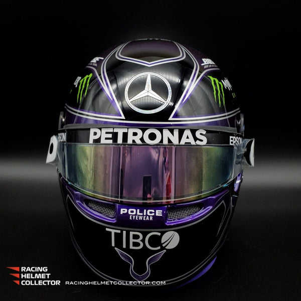 Lewis Hamilton Helmet Race Worn Used Visor Mounted On Promo Helmet PHOTOMATCHED 2020 Black & Purple BLM Display Tribute Full Scale 1:1 AS-01082