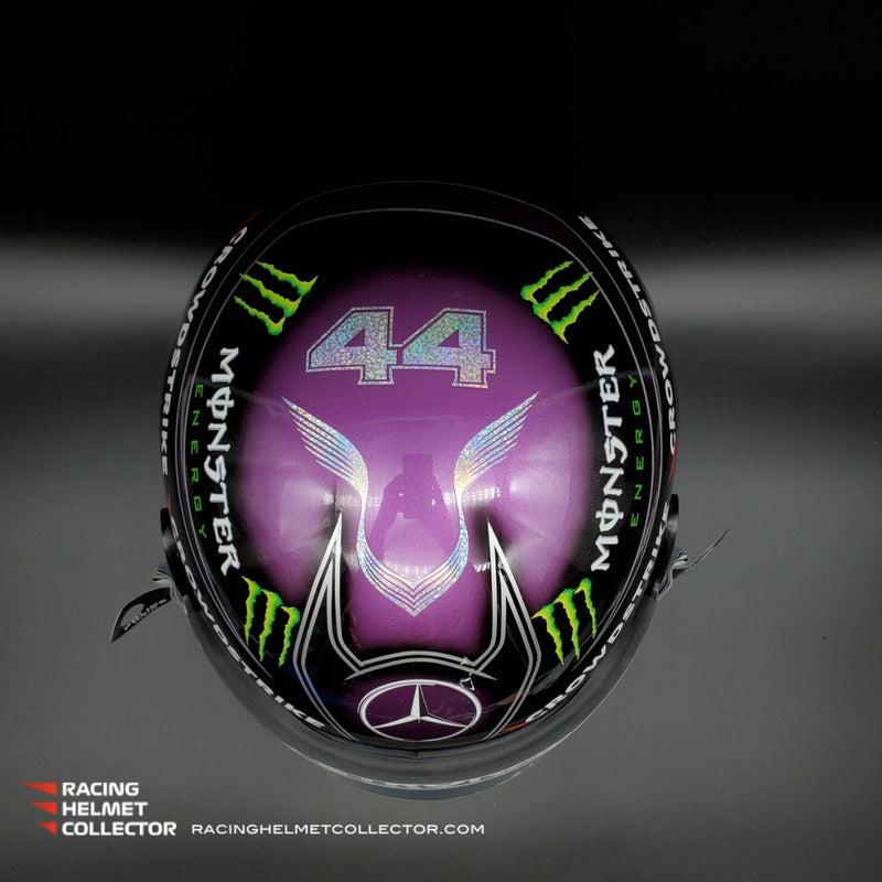 Lewis Hamilton Helmet Race Worn Used Visor Mounted On Promo Helmet Black & Purple Display Tribute Full Scale 1:1 AS-02198