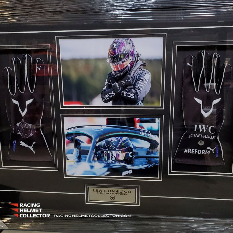 Products Lewis Hamilton Signed 2021 Black Gloves Replica Fully Wood Framed AS-02215