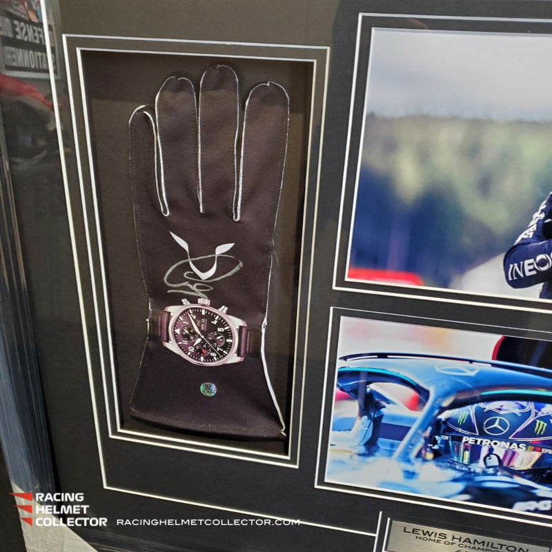 Lewis Hamilton Signed 2021 Black Gloves Replica Fully Wood Framed AS-02439