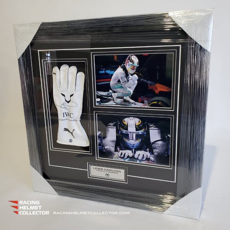 Lewis Hamilton Signed 2021 White Gloves Replica Fully Wood Framed AS-01073