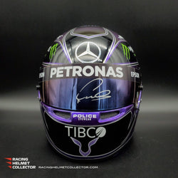 Lewis Hamilton Signed Helmet Race Issued Visor 2020 Mounted on PROMO Black & Purple BLM Autographed Display Tribute Full Scale 1:1 AS-02378