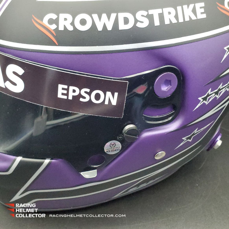 Lewis Hamilton Signed Race Issued Visor Mounted On Promo 2021 Black & Purple Autographed 1:1 Full Scale AS-02433