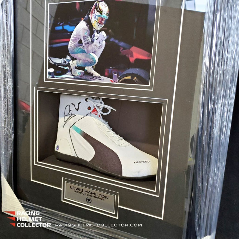 Lewis Hamilton Signed Replica Puma Shoe Fully Wood Framed V1 AS-00425