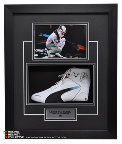Lewis Hamilton Signed Replica Puma Shoe Fully Wood Framed V2 AS-00424
