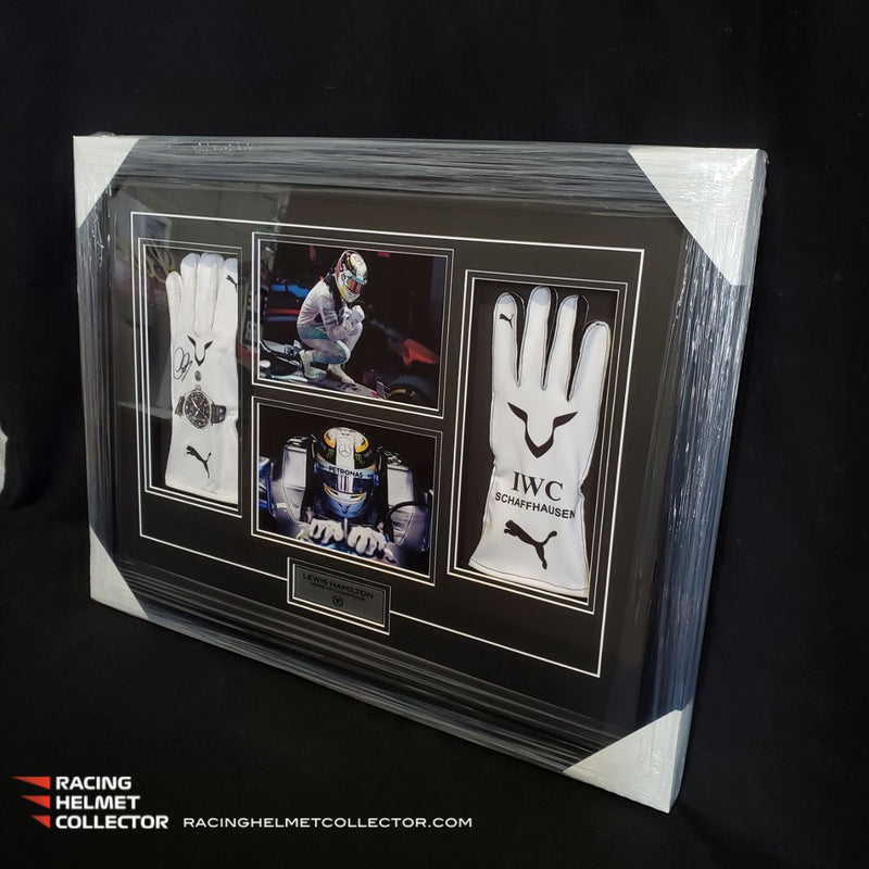 Products Lewis Hamilton Signed White Gloves Replica Fully Wood Framed AS-00423