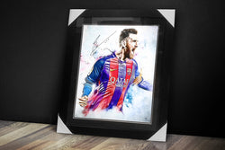 "FUEGO" LIONEL MESSI SIGNED SPORTS ART PRINT BY ARTIST SHAUN KELLY - FRAMED (32 X 28") LIMITED EDITION OF 10
