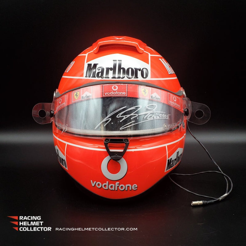 Michael Schumacher Signed Helmet Race Worn Used Visor 2005 Schuberth with Defog System Mounted on a Promo Display Helmet Tribute Autographed Full Scale 1:1 AS-00771