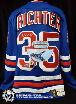 MIKE RICHTER ART EDITION SIGNED JERSEY HAND-PAINTED 1994 NEW YORK RANGERS "THE SAVE" PAVEL BURE