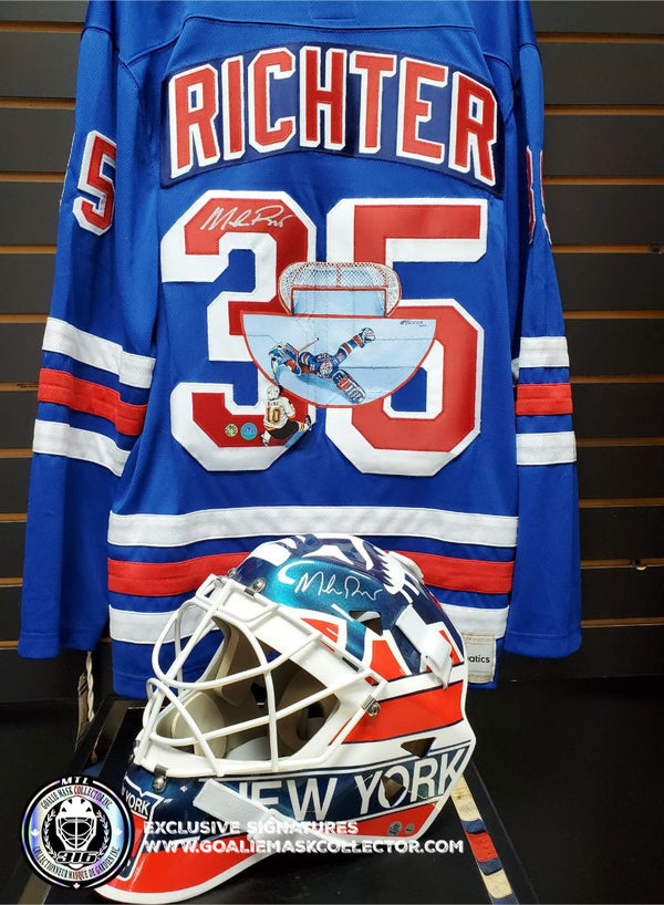 MIKE RICHTER ART EDITION SIGNED JERSEY HAND-PAINTED 1994 NEW YORK RANGERS "THE SAVE" PAVEL BURE