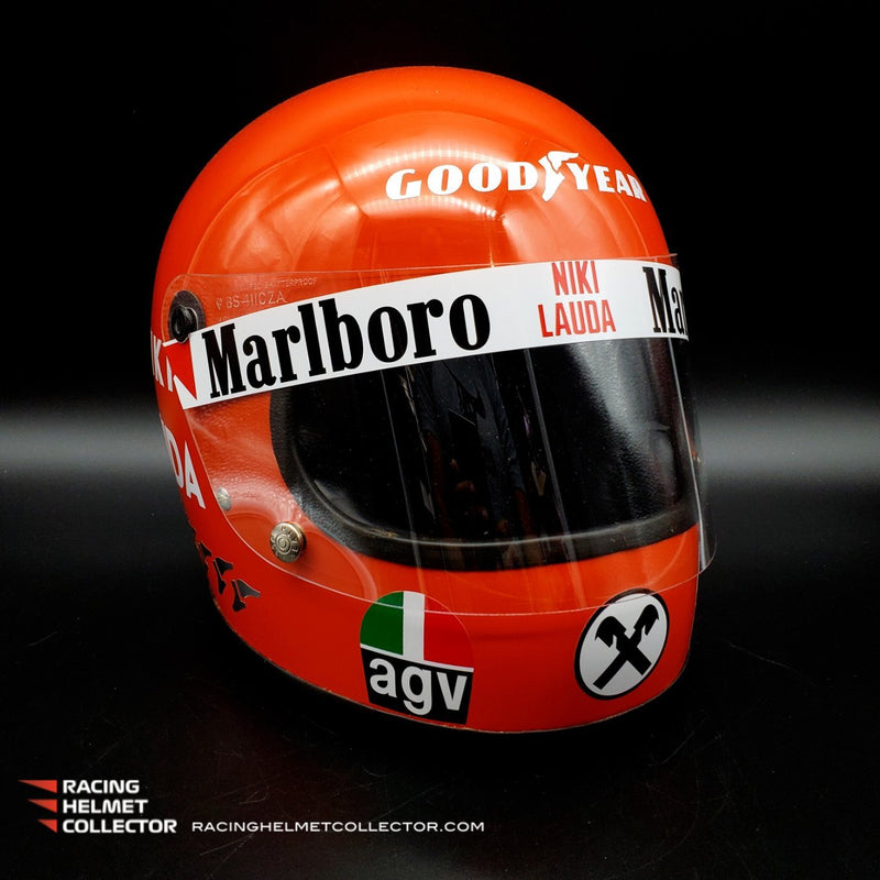 Niki Lauda Signed Helmet 1975 Autographed Display Signed Directly On Back Helmet Full Scale 1:1 AS-02437